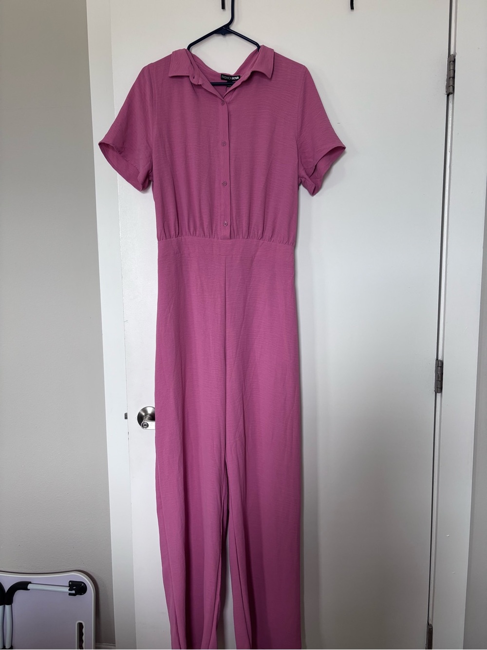 Fashion Nova Mauve Short-Sleeve Button-Front Jumpsuit